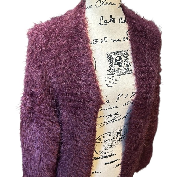 Chelsea28 Soft Eyelash Open Front Cardigan Plum Color Sz Small - Picture 2 of 9
